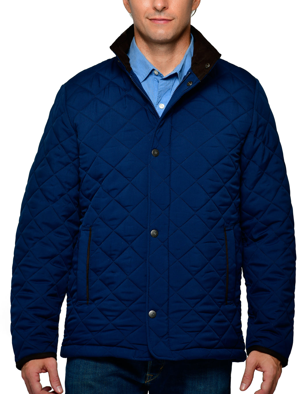 Men's Classic Diamond Quilted Hipster Car Coat - Navy