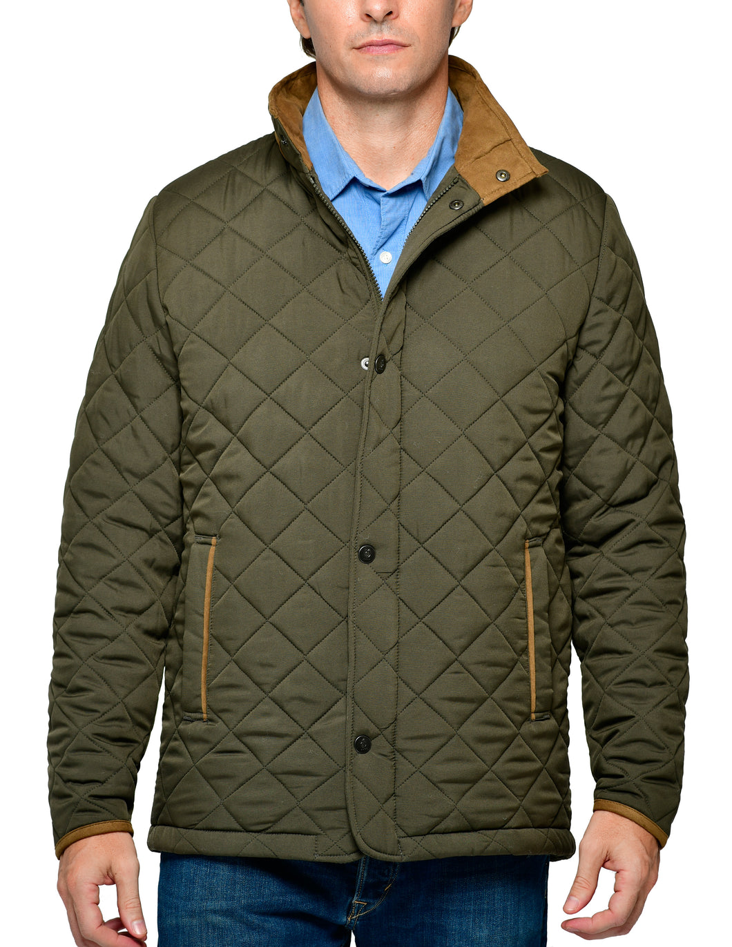 Men's Classic Diamond Quilted Hipster Car Coat - Olive