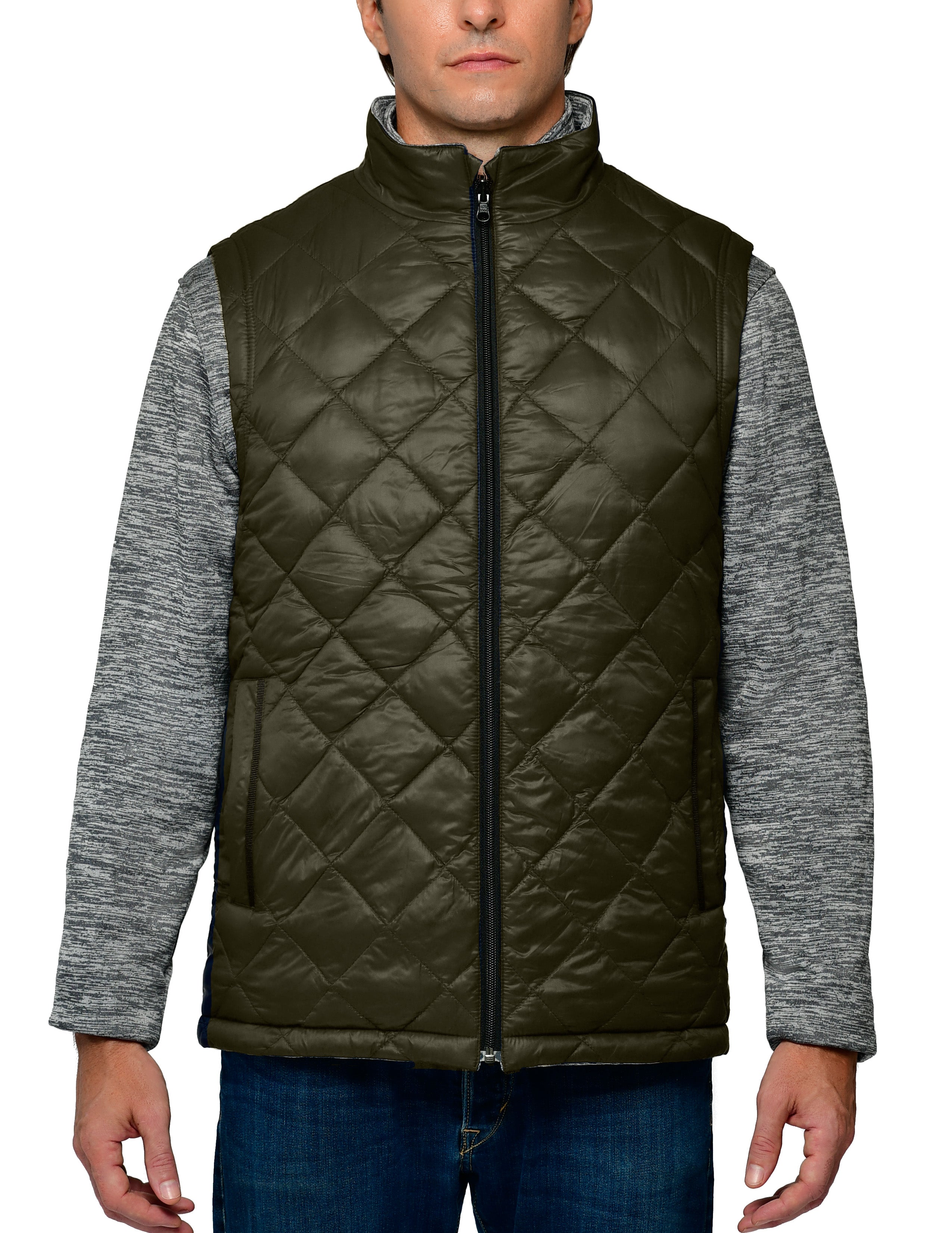 Men's Diamond Quilted Eco-Mimic-Down Reversible Knit Fleece Vest