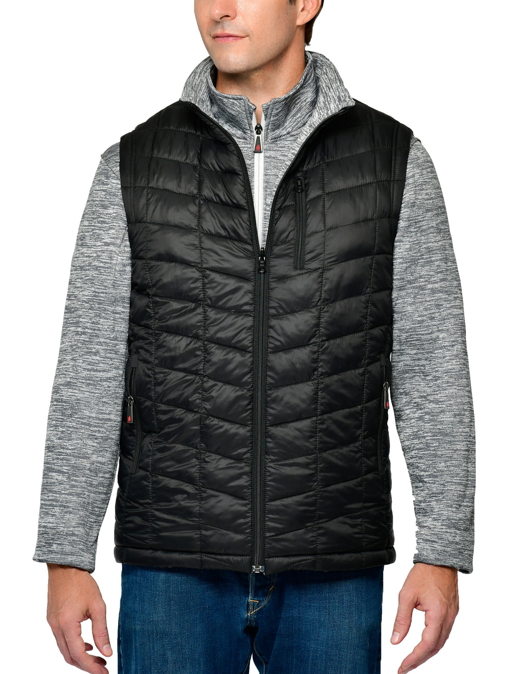 Men's Rectangle Quilted Eco-Mimic-Down Reversible Knit Fleece Vest