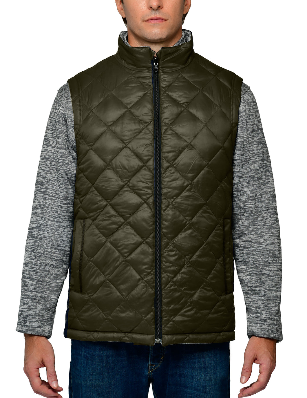 Men's Diamond Quilted Eco-Mimic-Down Reversible Knit Fleece Vest