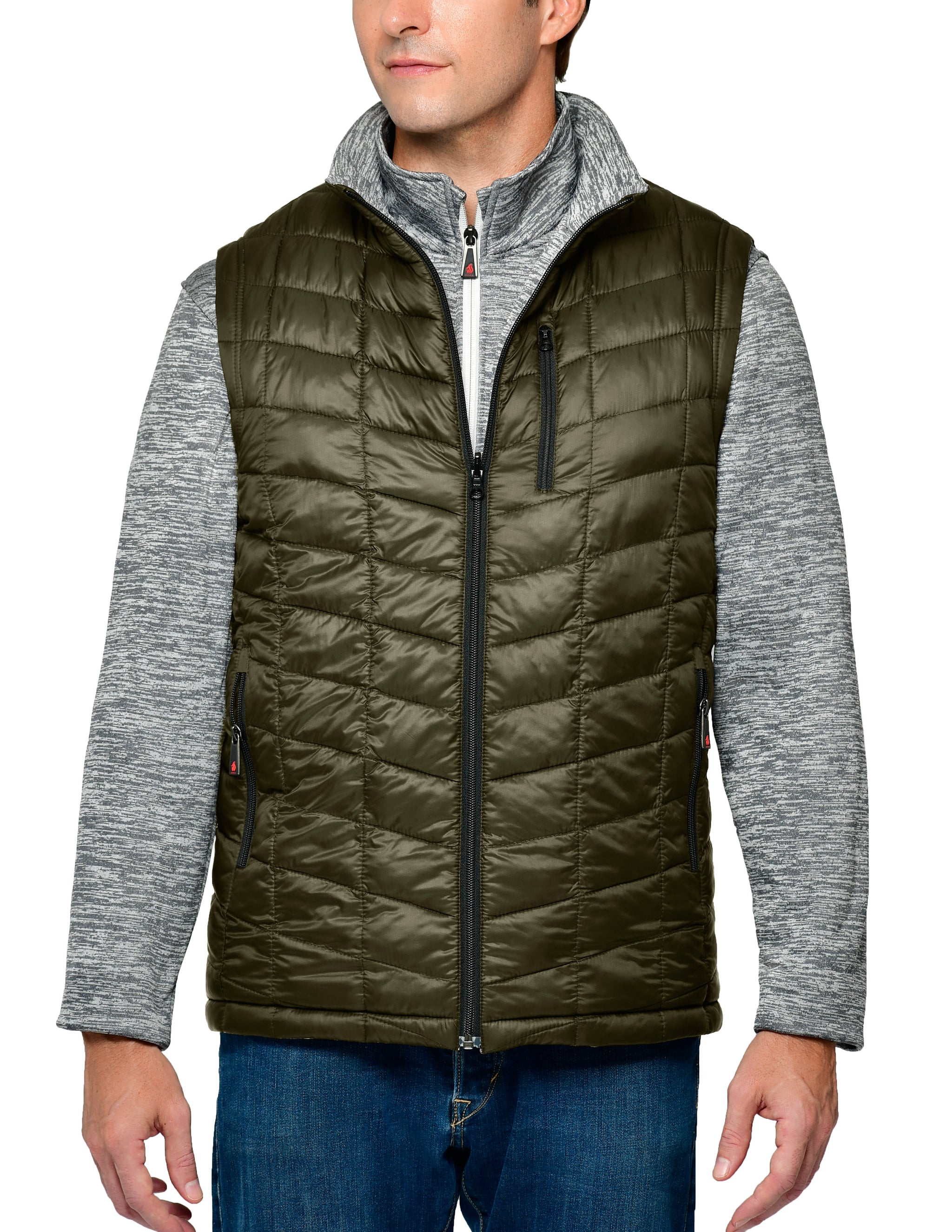 Men's Rectangle Quilted Eco-Mimic-Down Reversible Knit Fleece Vest