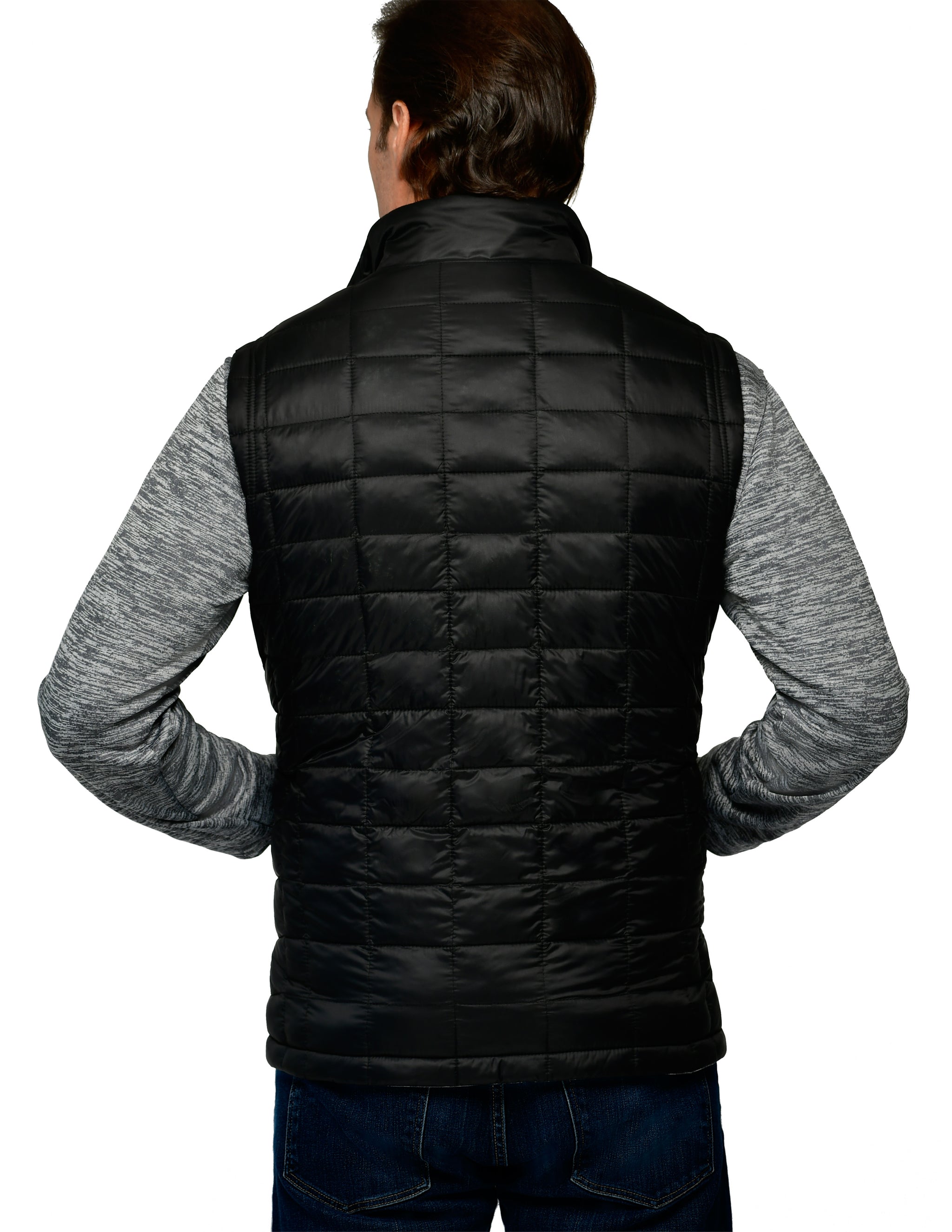 Men's Rectangle Quilted Eco-Mimic-Down Reversible Knit Fleece Vest